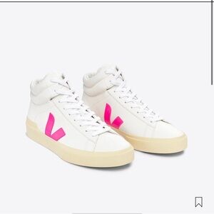 Veja White and Pink High-Top Sneakers